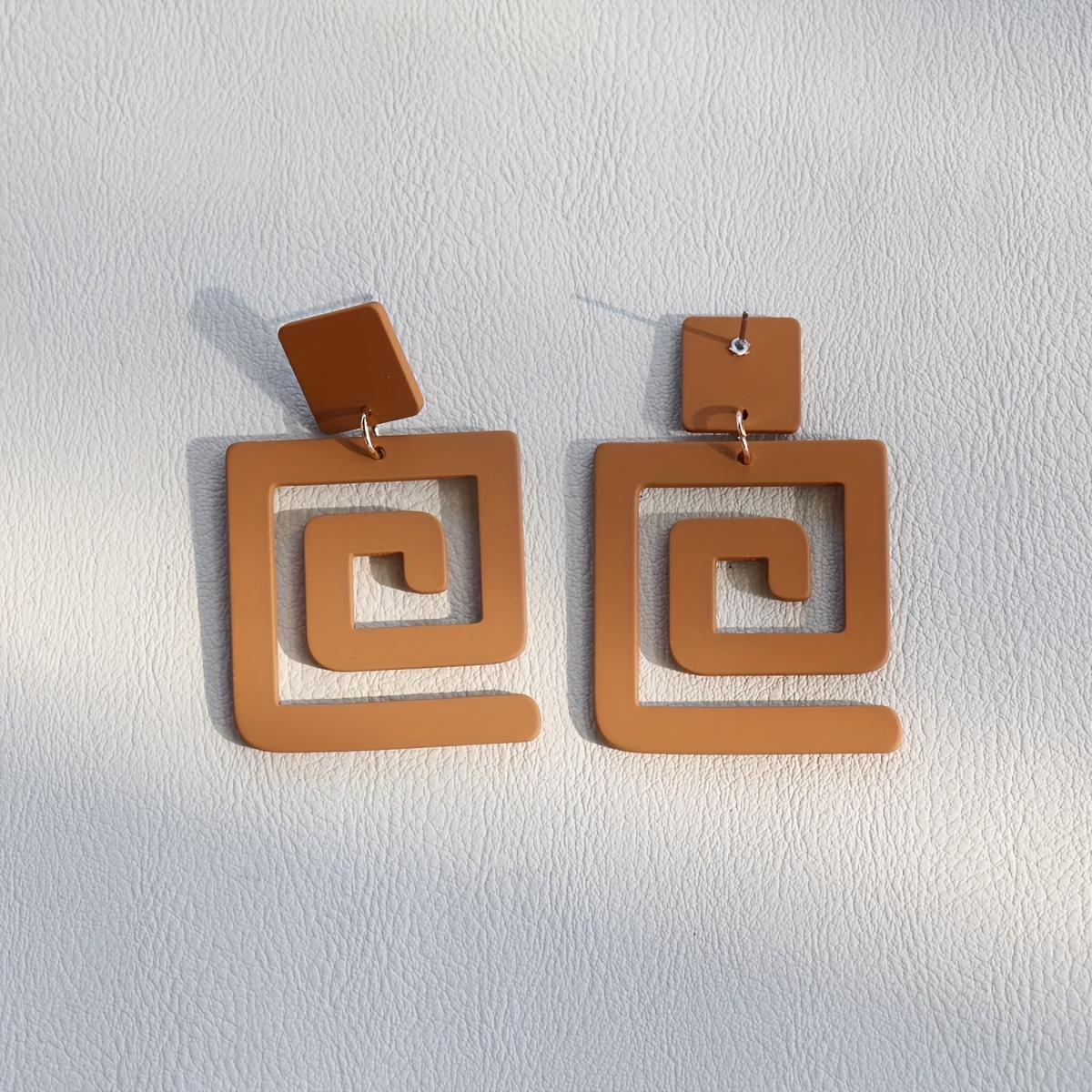 Women's Coffee Brown Square Maze Drop Earrings Retro Boho Jewelry